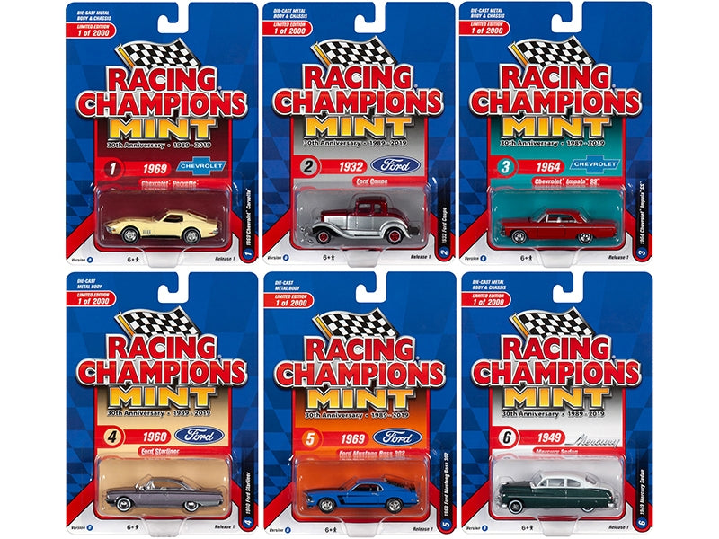 2019 Mint Release 1 "30th Anniversary" (1989-2019) Set B of 6 Cars Limited Edition to 2000 pieces Worldwide 1/64 Diecast Models by Racing Champions Racing Champions