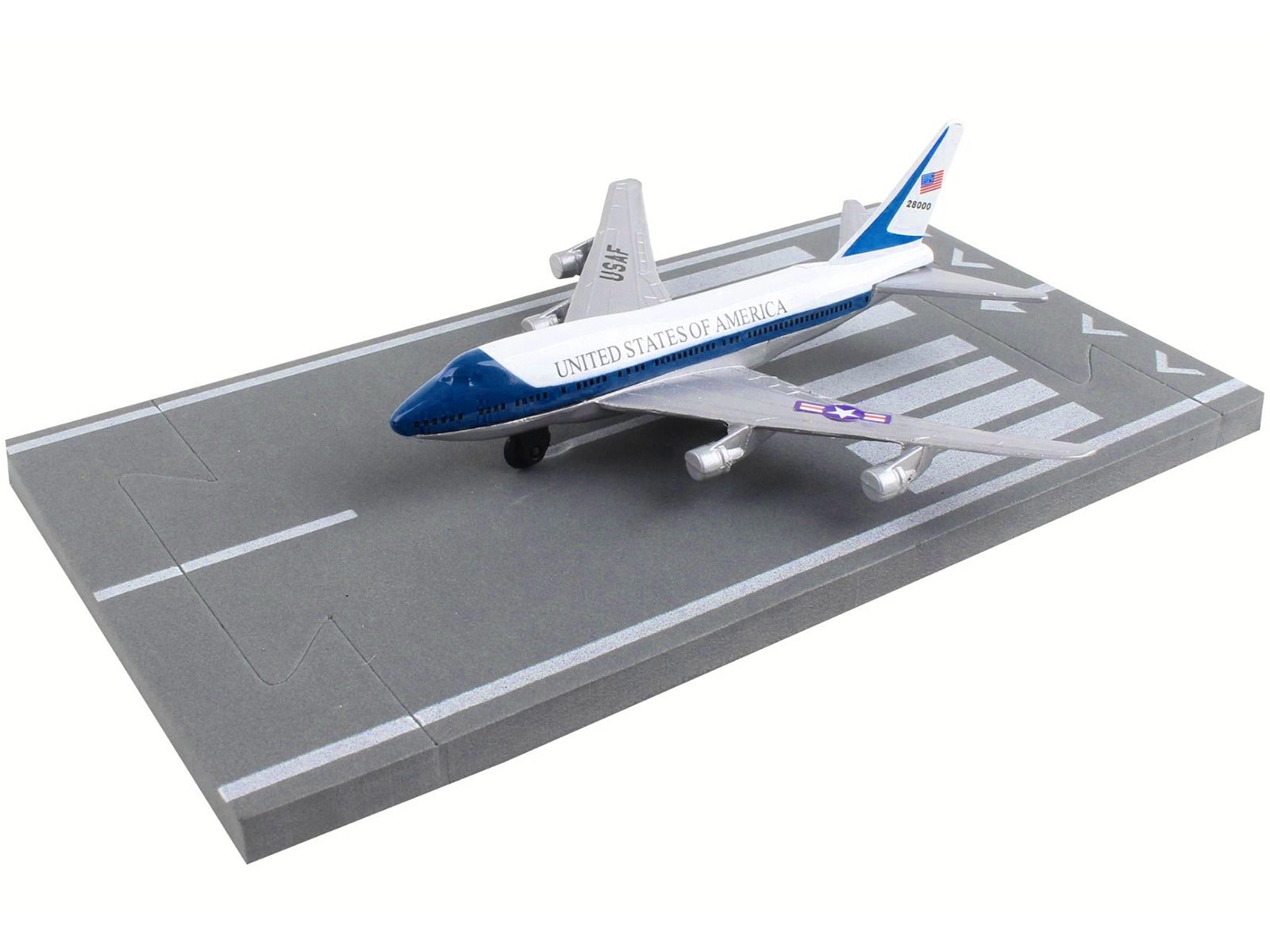 Boeing VC-25 Aircraft White and Blue "United States Air Force One" with Runway Section Diecast Model Airplane by Runway24 Runway24