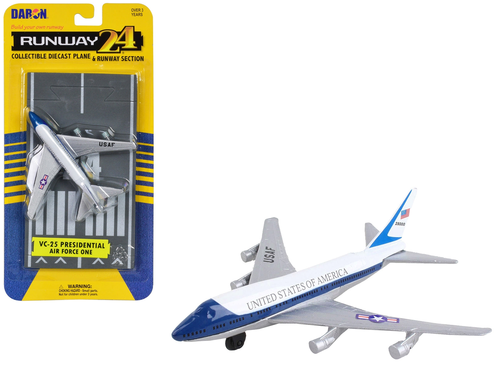 Boeing VC-25 Aircraft White and Blue "United States Air Force One" with Runway Section Diecast Model Airplane by Runway24 Runway24