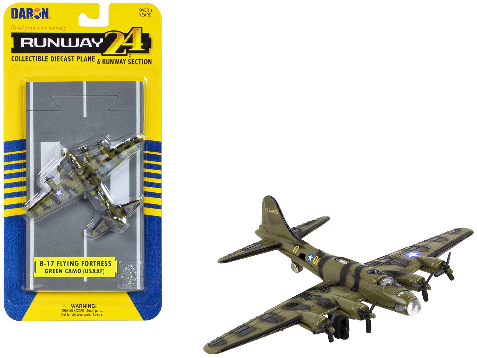 Boeing B-17 Flying Fortress Bomber Aircraft Olive Green Camouflage "United States Army Air Force" with Runway Section Diecast Model Airplane by Runway24 Runway24