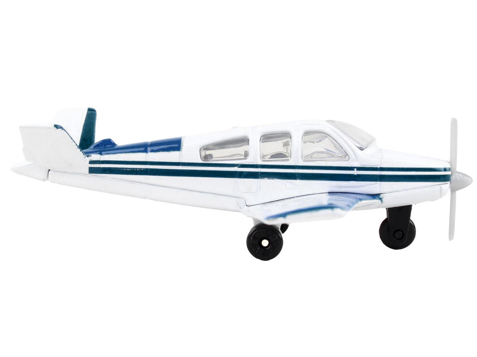 Beechcraft Bonanza Aircraft White with Blue Stripes "N42997" with Runway Section Diecast Model Airplane by Runway24 Runway24