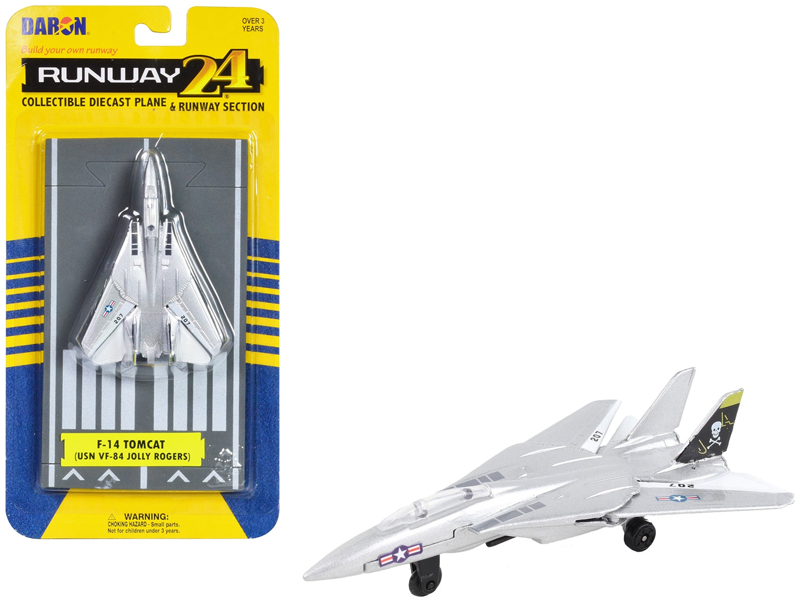 Grumman F-14 Tomcat Fighter Aircraft Silver Metallic "United States Navy VF-84 Jolly Rogers" with Runway Section Diecast Model Airplane by Runway24 Runway24