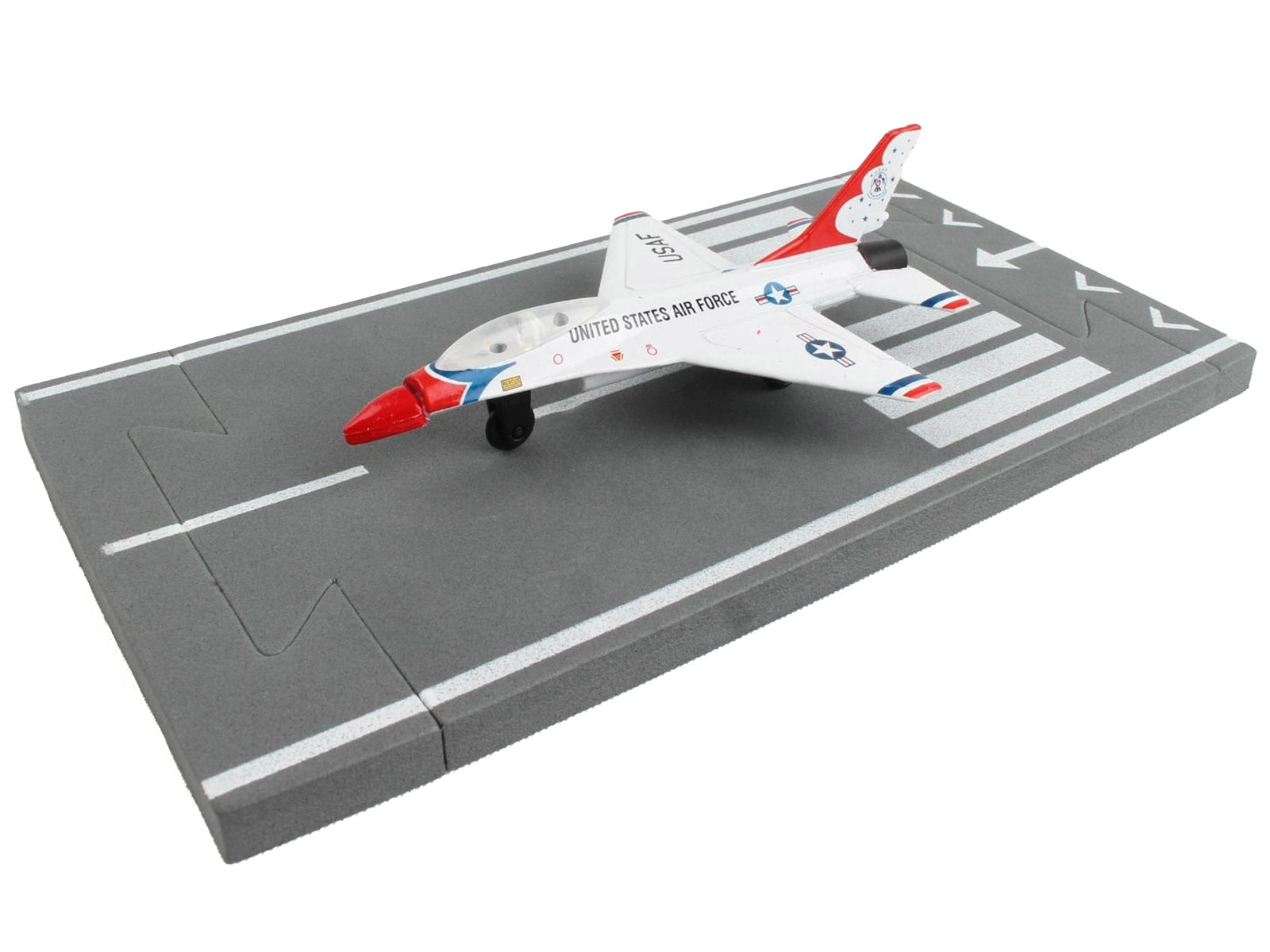 General Dynamics F-16 Fighting Falcon Fighter Aircraft White "United States Air Force Thunderbirds" with Runway Section Diecast Model Airplane by Runway24 Runway24