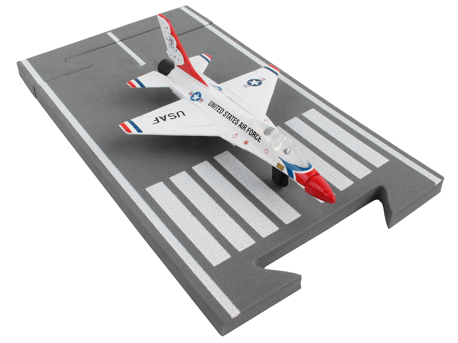 General Dynamics F-16 Fighting Falcon Fighter Aircraft White "United States Air Force Thunderbirds" with Runway Section Diecast Model Airplane by Runway24 Runway24