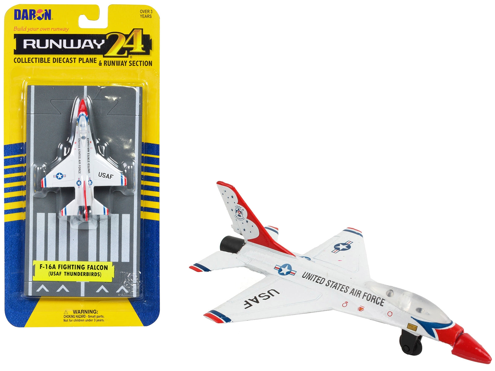 General Dynamics F-16 Fighting Falcon Fighter Aircraft White "United States Air Force Thunderbirds" with Runway Section Diecast Model Airplane by Runway24 Runway24