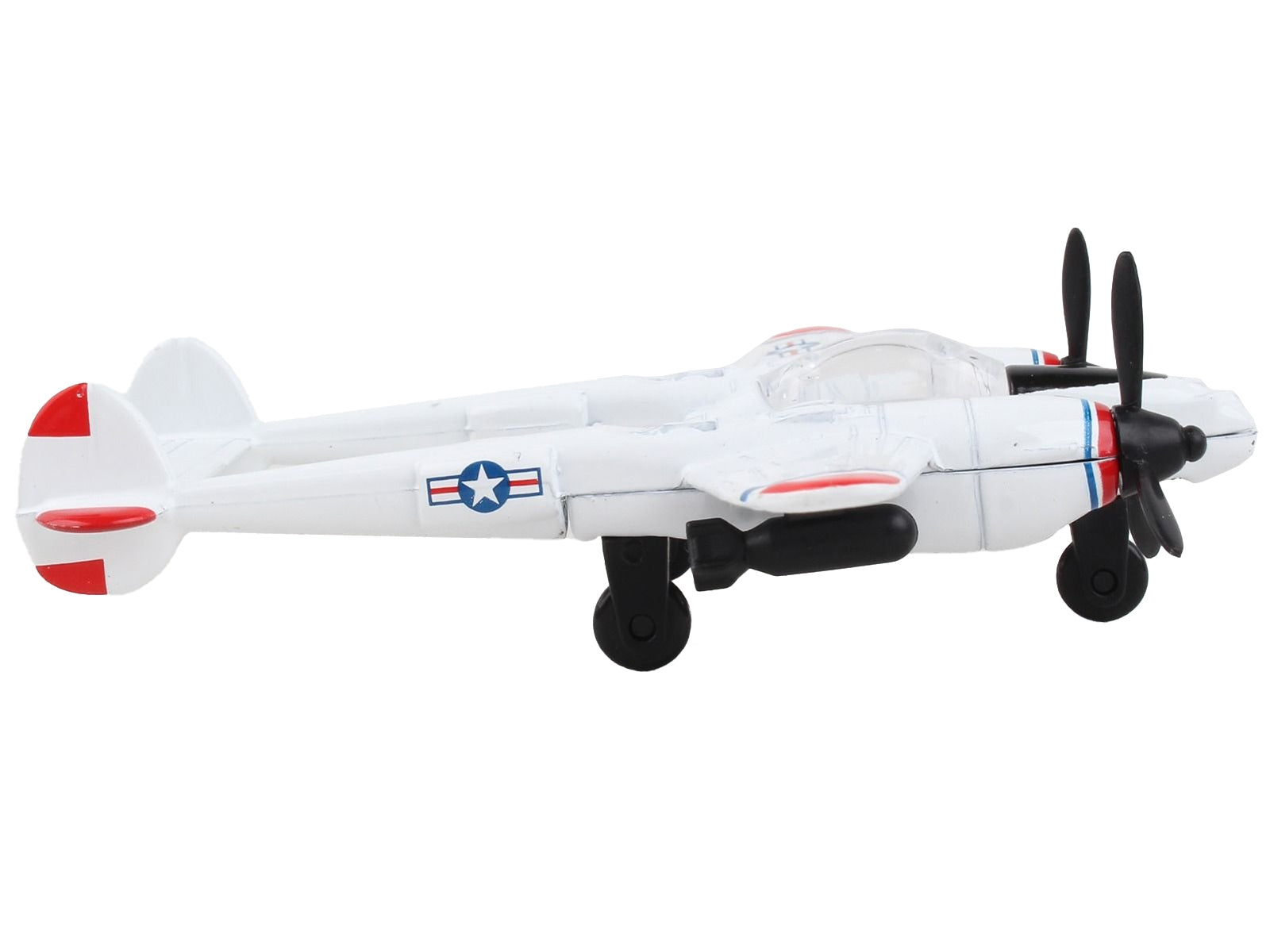 Lockheed P-38J Lightning Fighter Aircraft White with Red Wingtips "United States Army Air Force" with Runway Section Diecast Model Airplane by Runway24 Runway24