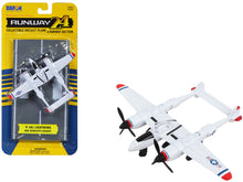 Load image into Gallery viewer, Lockheed P-38J Lightning Fighter Aircraft White with Red Wingtips &quot;United States Army Air Force&quot; with Runway Section Diecast Model Airplane by Runway24 Runway24
