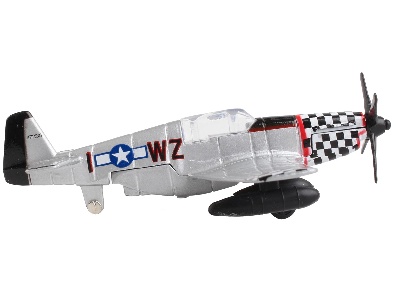 North American P-51 Mustang Fighter Aircraft Silver Metallic "United States Army Air Force" with Runway Section Diecast Model Airplane by Runway24 Runway24