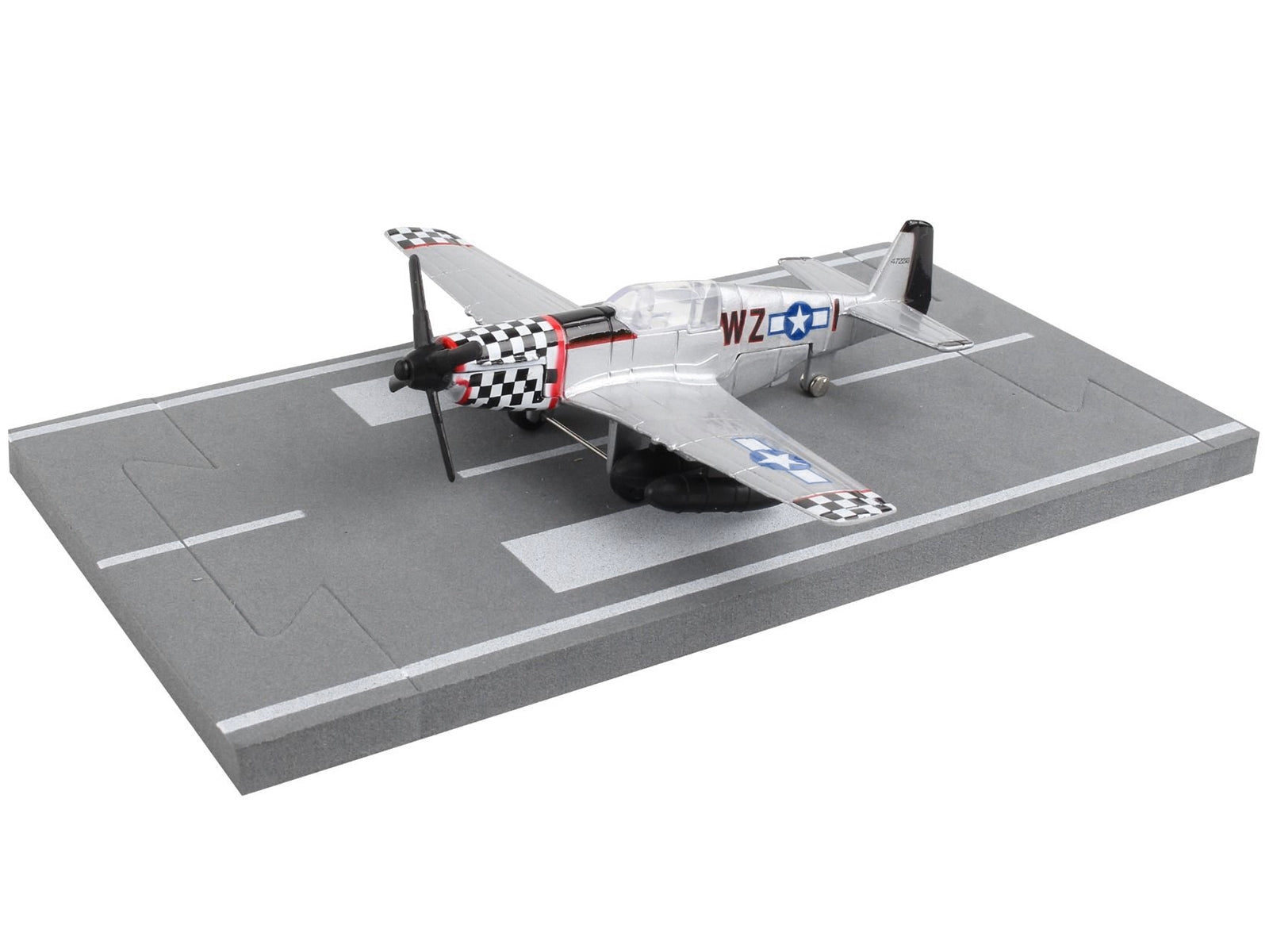 North American P-51 Mustang Fighter Aircraft Silver Metallic "United States Army Air Force" with Runway Section Diecast Model Airplane by Runway24 Runway24