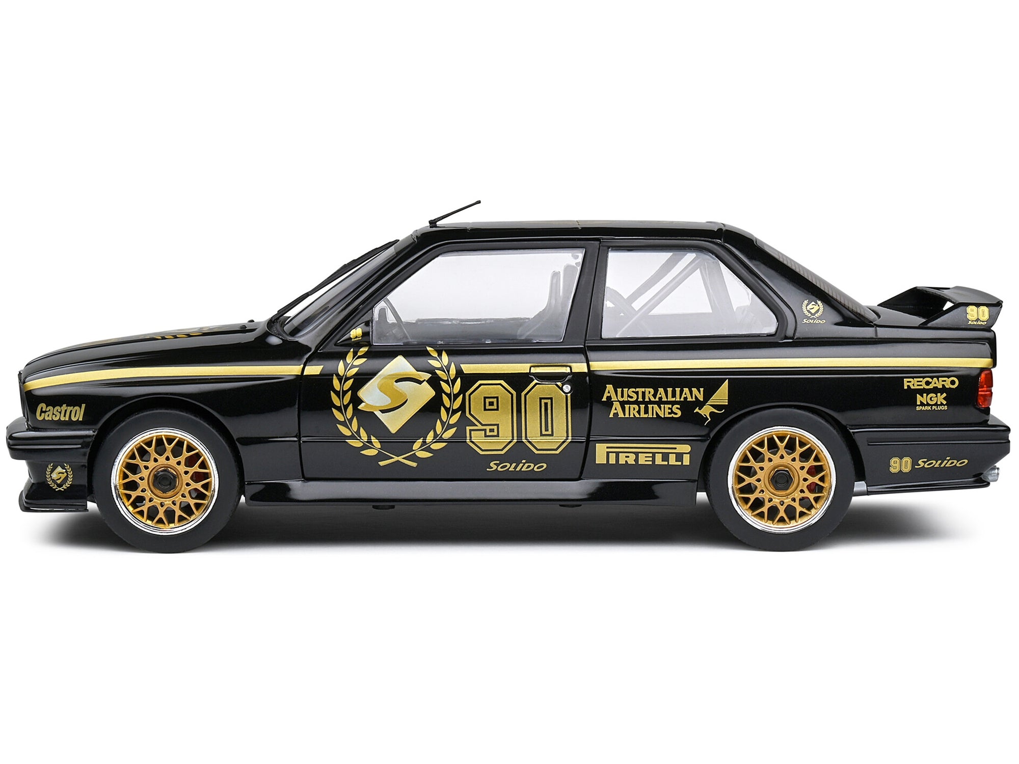 1990 BMW E30 M3 Black "Solido 90th Anniversary" Livery Limited Edition "Competition" Series 1/18 Diecast Model Car by Solido Solido