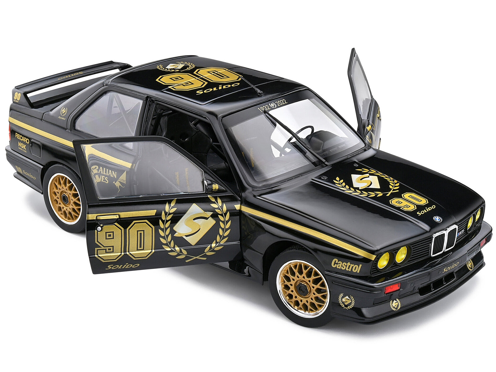 1990 BMW E30 M3 Black "Solido 90th Anniversary" Livery Limited Edition "Competition" Series 1/18 Diecast Model Car by Solido Solido