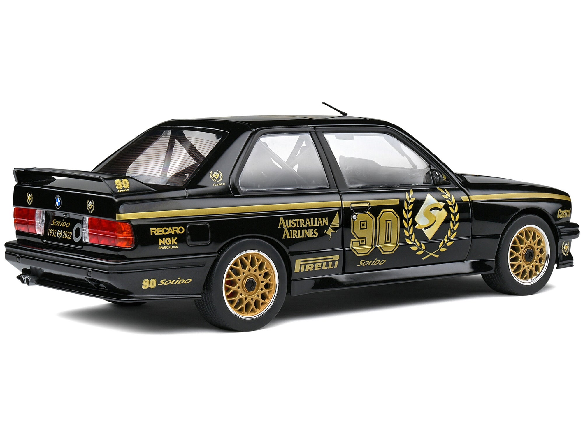 1990 BMW E30 M3 Black "Solido 90th Anniversary" Livery Limited Edition "Competition" Series 1/18 Diecast Model Car by Solido Solido