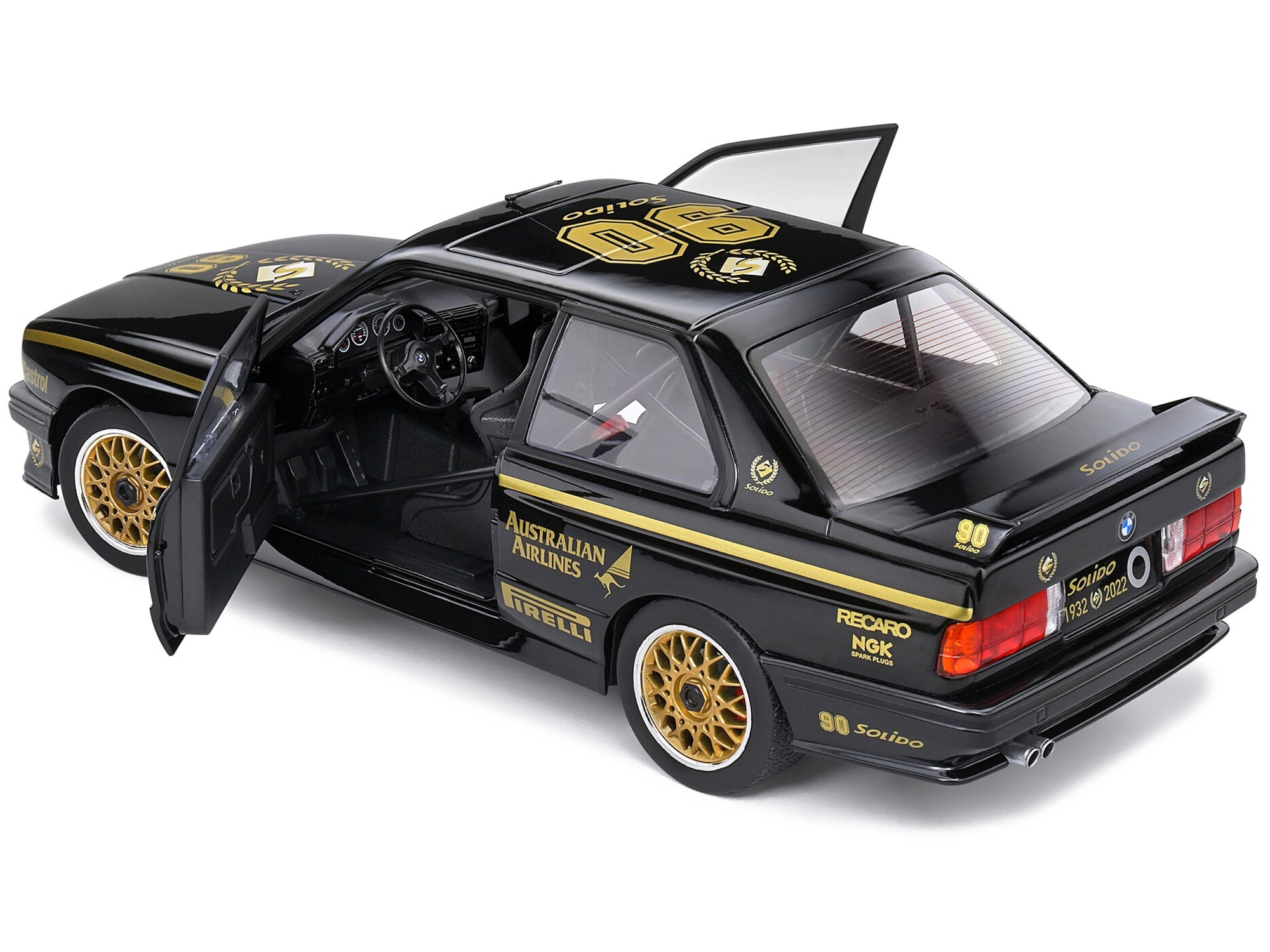 1990 BMW E30 M3 Black "Solido 90th Anniversary" Livery Limited Edition "Competition" Series 1/18 Diecast Model Car by Solido Solido