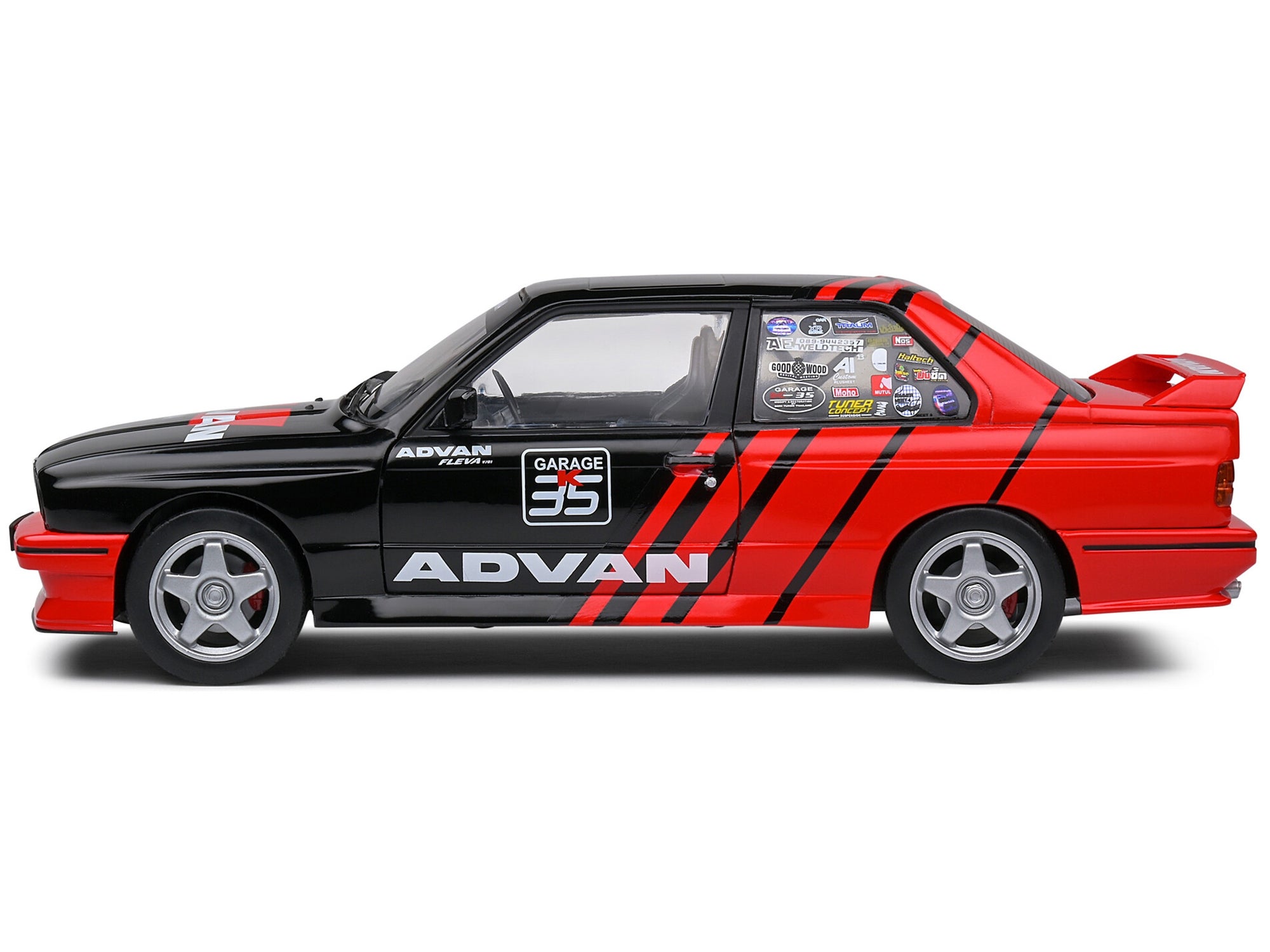 1990 BMW E30 M3 Black and Red with Graphics "ADVAN Drift Team" "Competition" Series 1/18 Diecast Model Car by Solido Solido