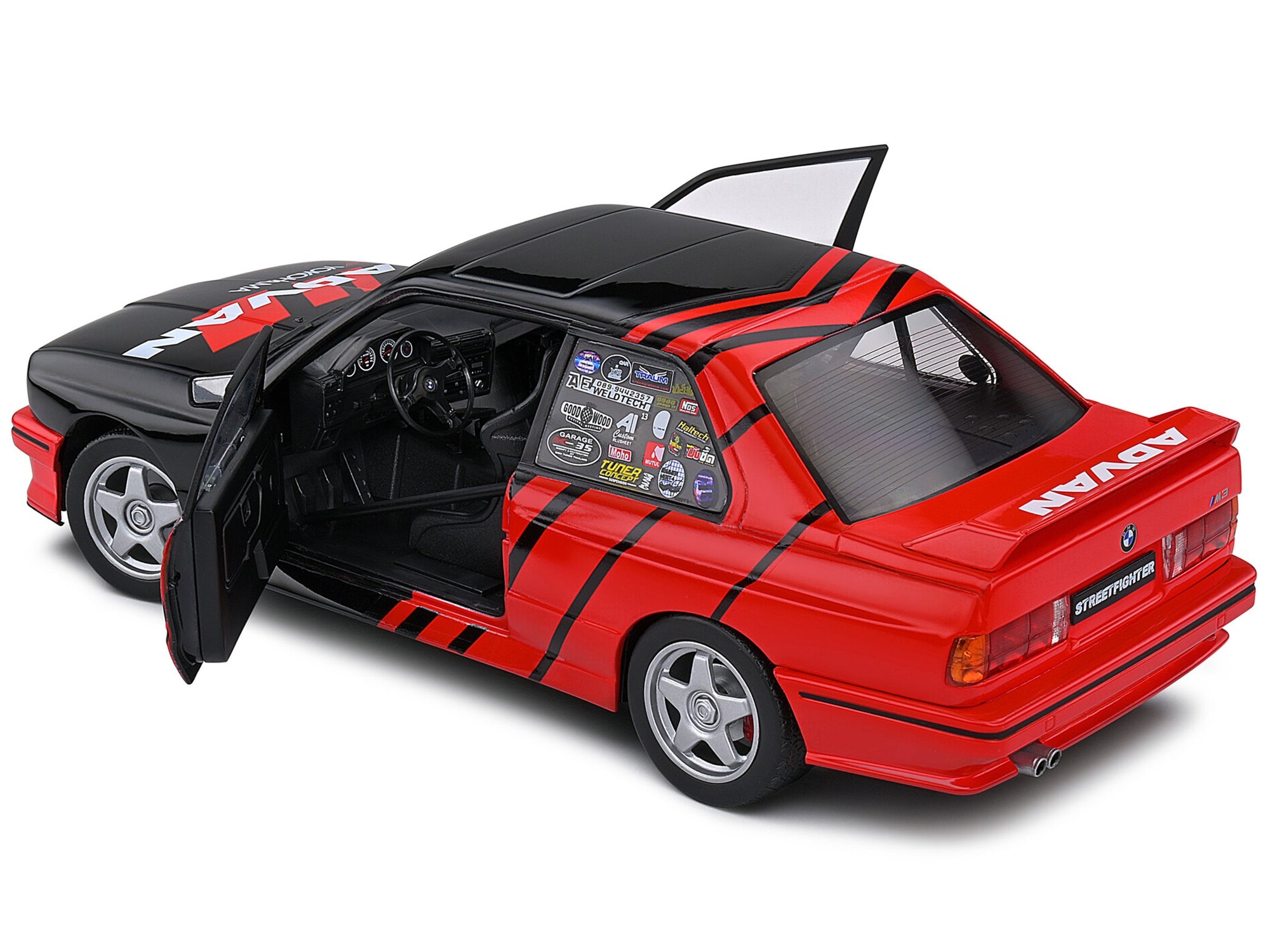 1990 BMW E30 M3 Black and Red with Graphics "ADVAN Drift Team" "Competition" Series 1/18 Diecast Model Car by Solido Solido