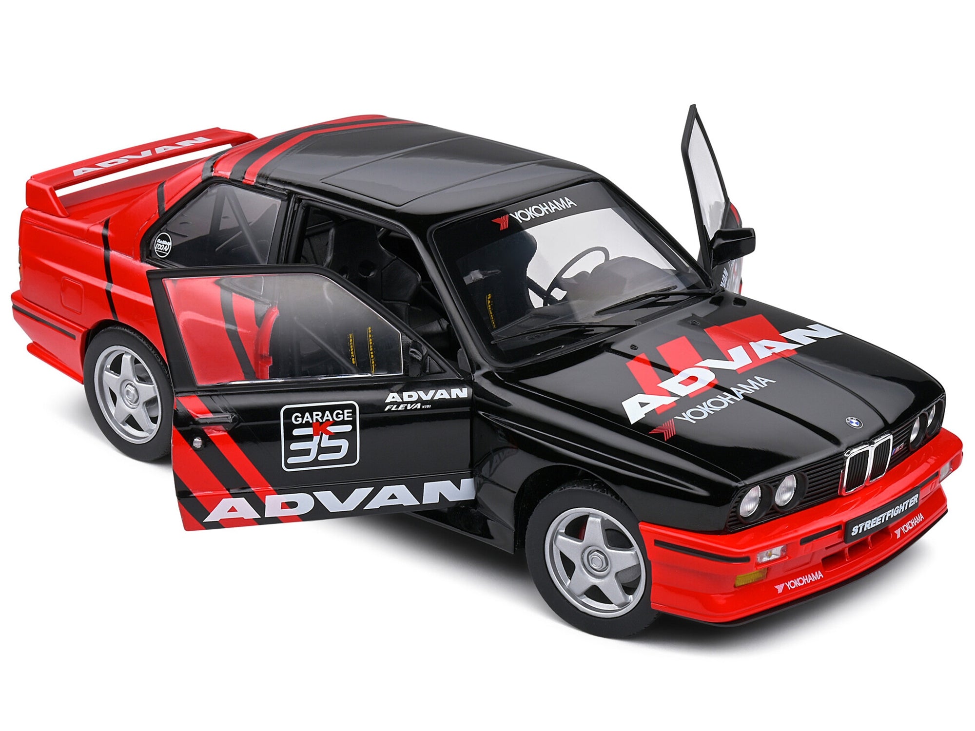 1990 BMW E30 M3 Black and Red with Graphics "ADVAN Drift Team" "Competition" Series 1/18 Diecast Model Car by Solido Solido