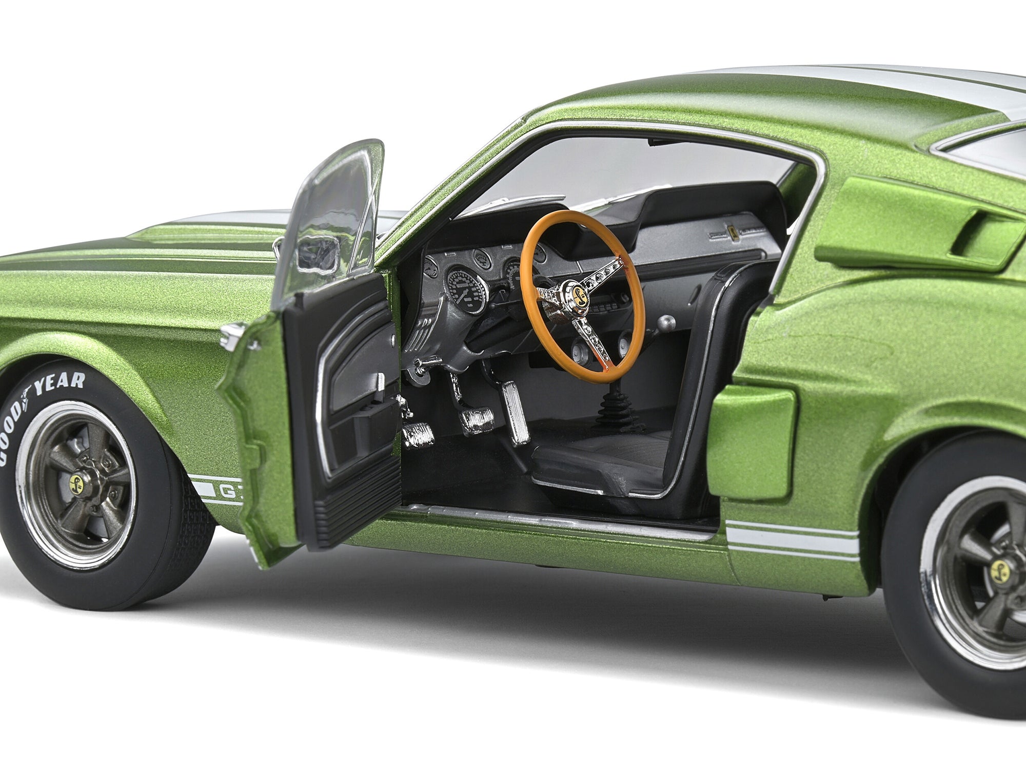 1967 Shelby GT500 Lime Green Metallic with White Stripes 1/18 Diecast Model Car by Solido Solido