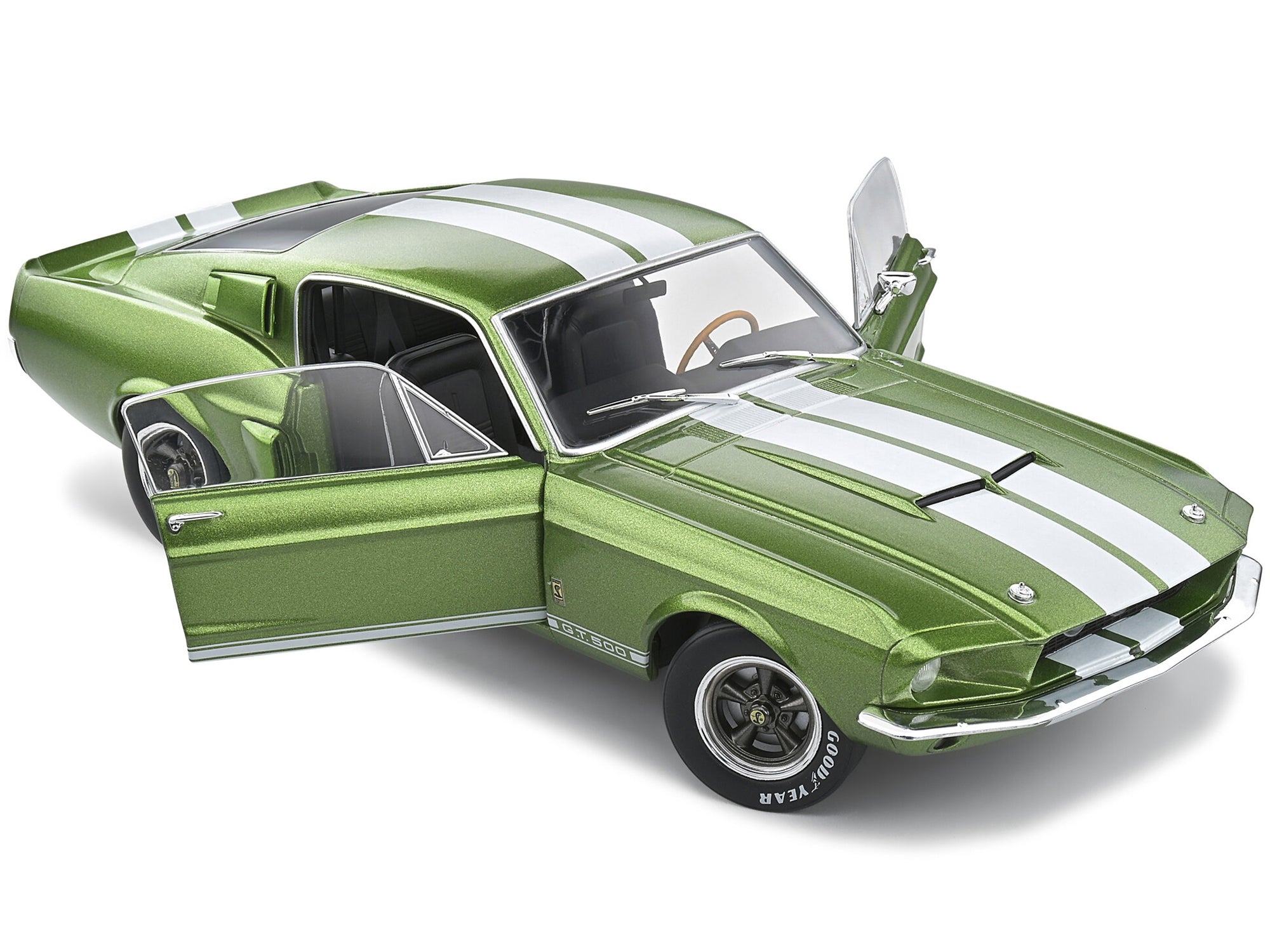 1967 Shelby GT500 Lime Green Metallic with White Stripes 1/18 Diecast Model Car by Solido Solido