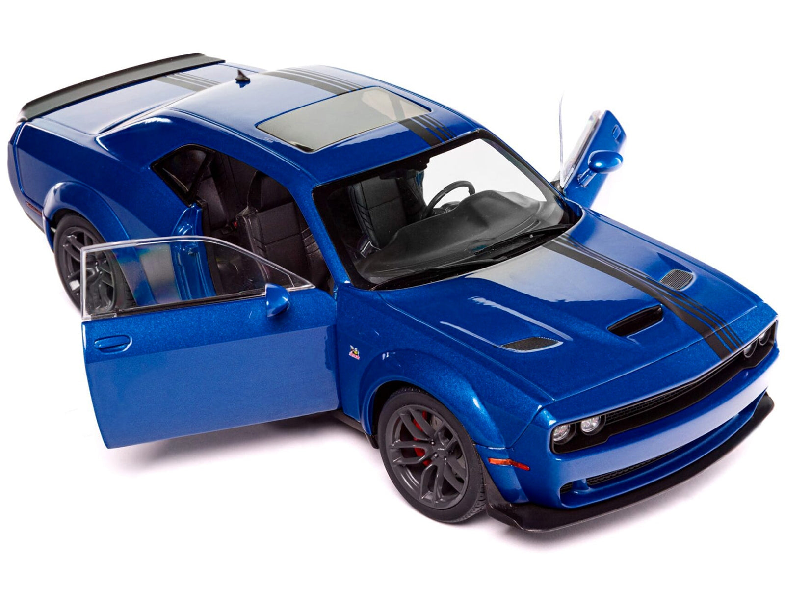 Dodge Challenger R/T Scat Pack Widebody Electric Blue Metallic with Black Stripes 1/18 Diecast Model Car by Solido Solido