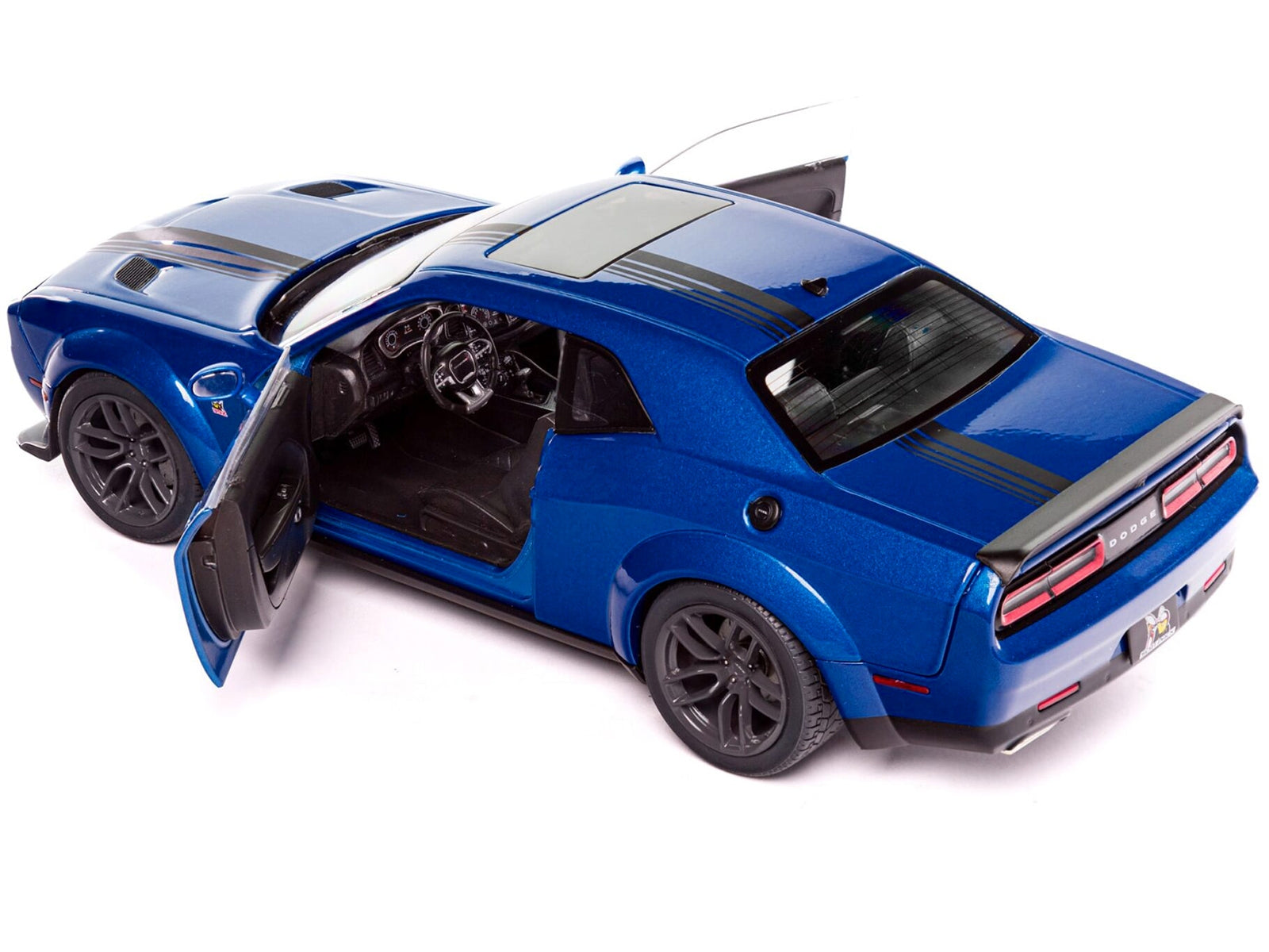 Dodge Challenger R/T Scat Pack Widebody Electric Blue Metallic with Black Stripes 1/18 Diecast Model Car by Solido Solido