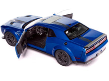 Load image into Gallery viewer, Dodge Challenger R/T Scat Pack Widebody Electric Blue Metallic with Black Stripes 1/18 Diecast Model Car by Solido Solido
