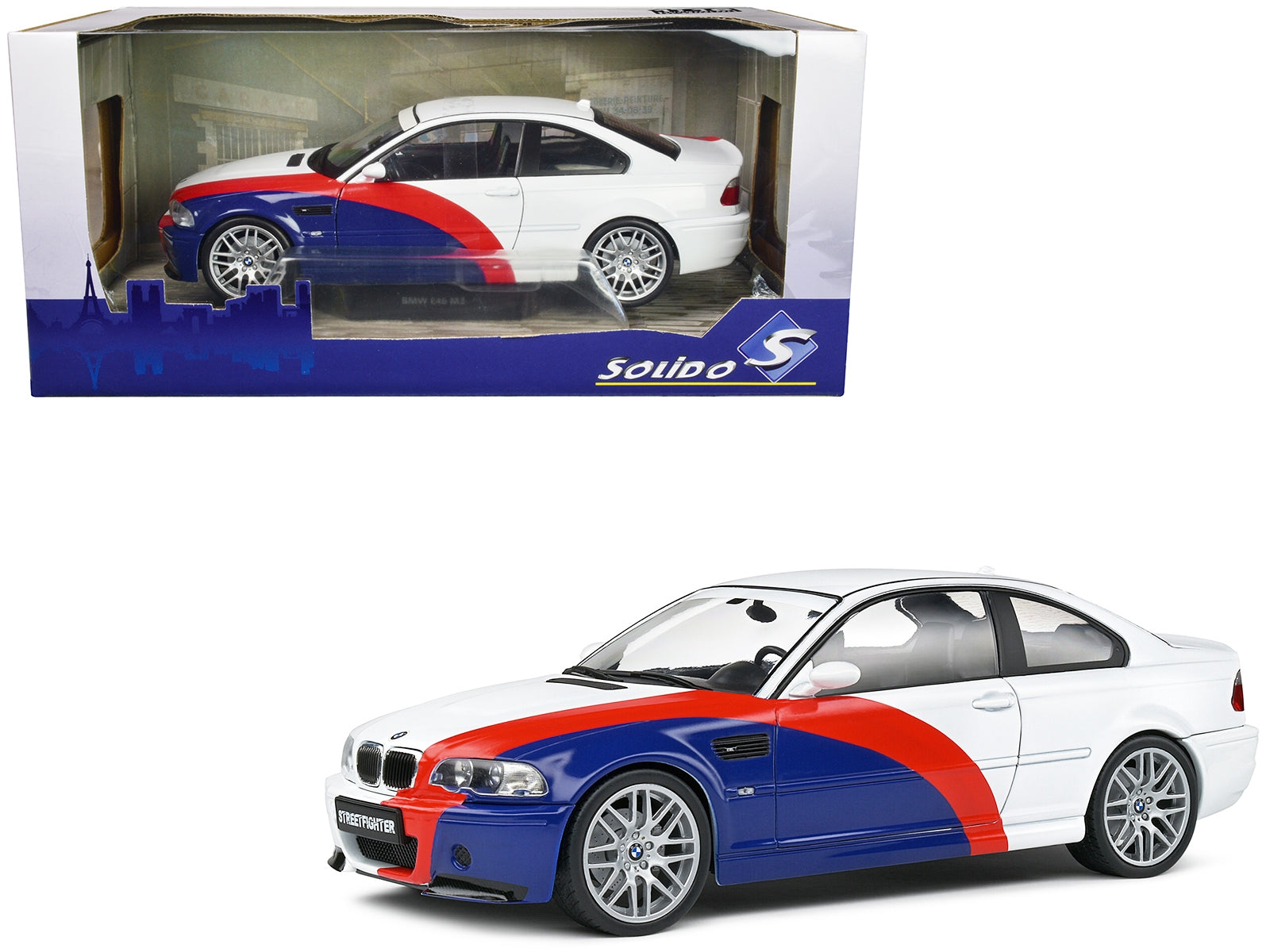 2000 BMW E46 M3 "Streetfighter" White with Blue and Red Graphics 1/18 Diecast Model Car by Solido Solido