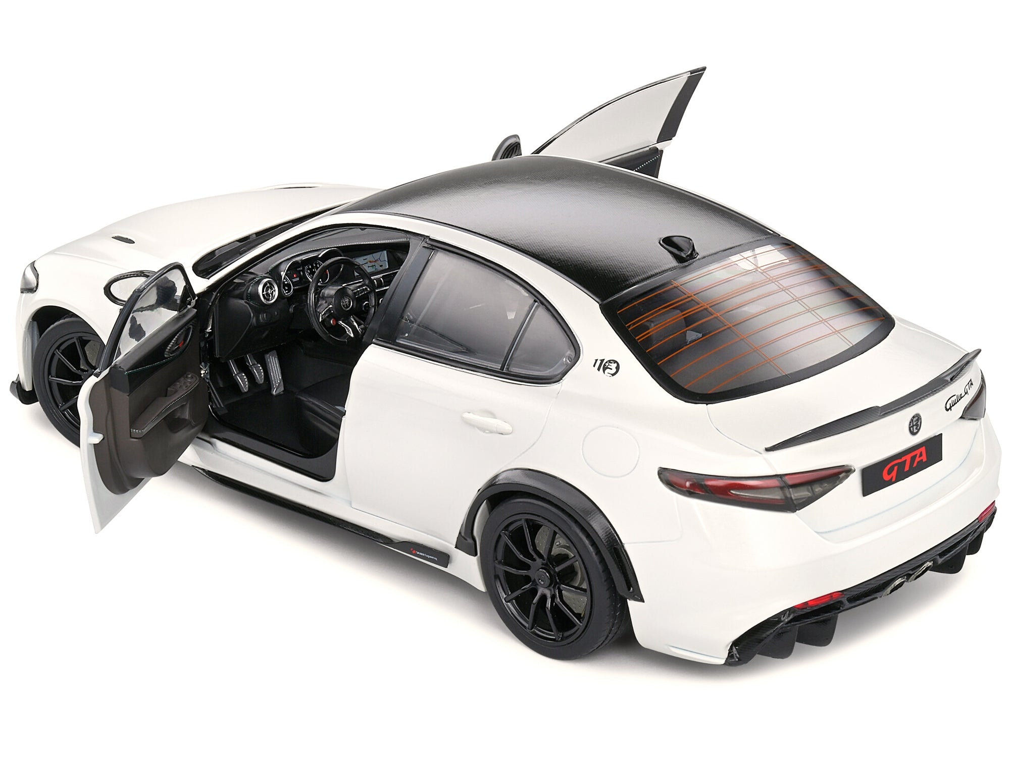 2022 Alfa Romeo Guilia GTA Blanco Trofeo White Metallic with Carbon Top 1/18 Diecast Model Car by Solido Solido