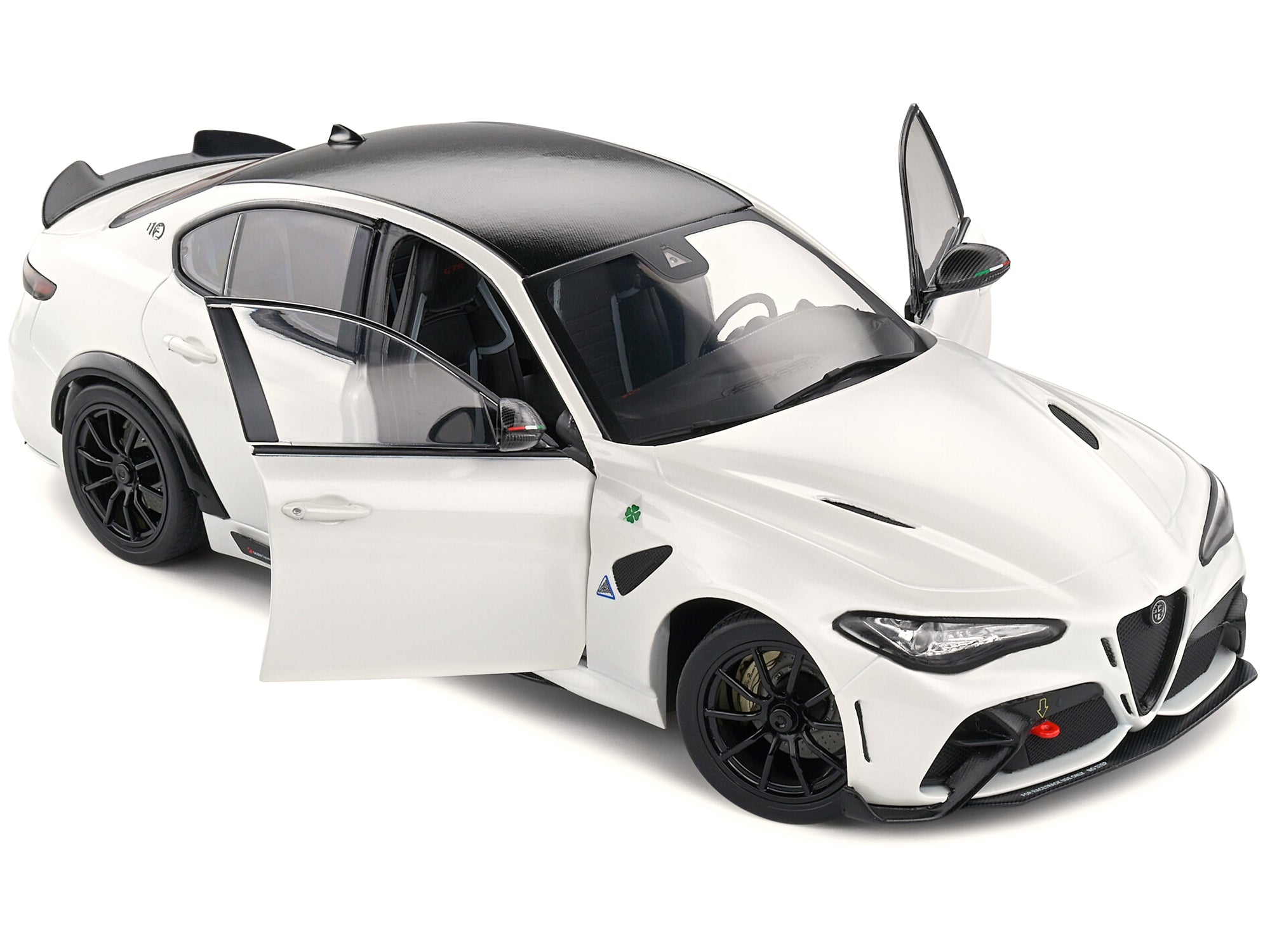 2022 Alfa Romeo Guilia GTA Blanco Trofeo White Metallic with Carbon Top 1/18 Diecast Model Car by Solido Solido