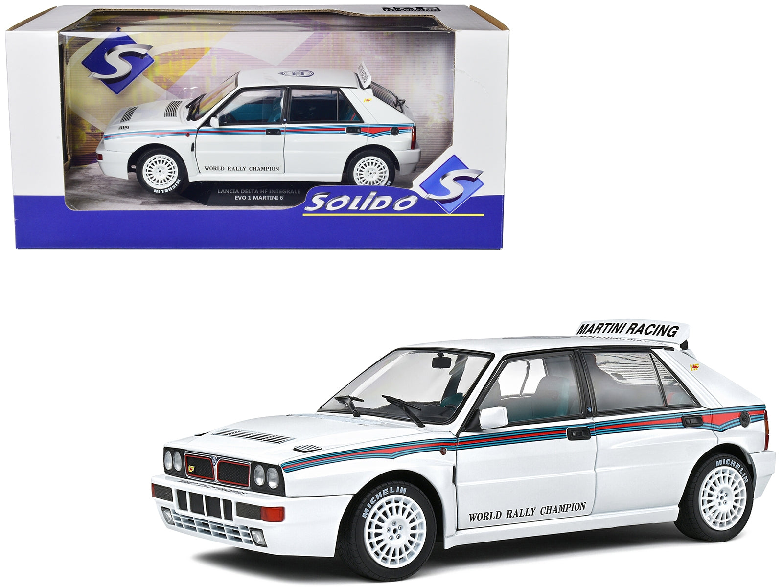 1992 Lancia Delta HF Integrale Evo 1 Martini 6 White with Blue and Red Stripes "World Rally Champion - Martini Racing" 1/18 Diecast Model Car by Solido Solido