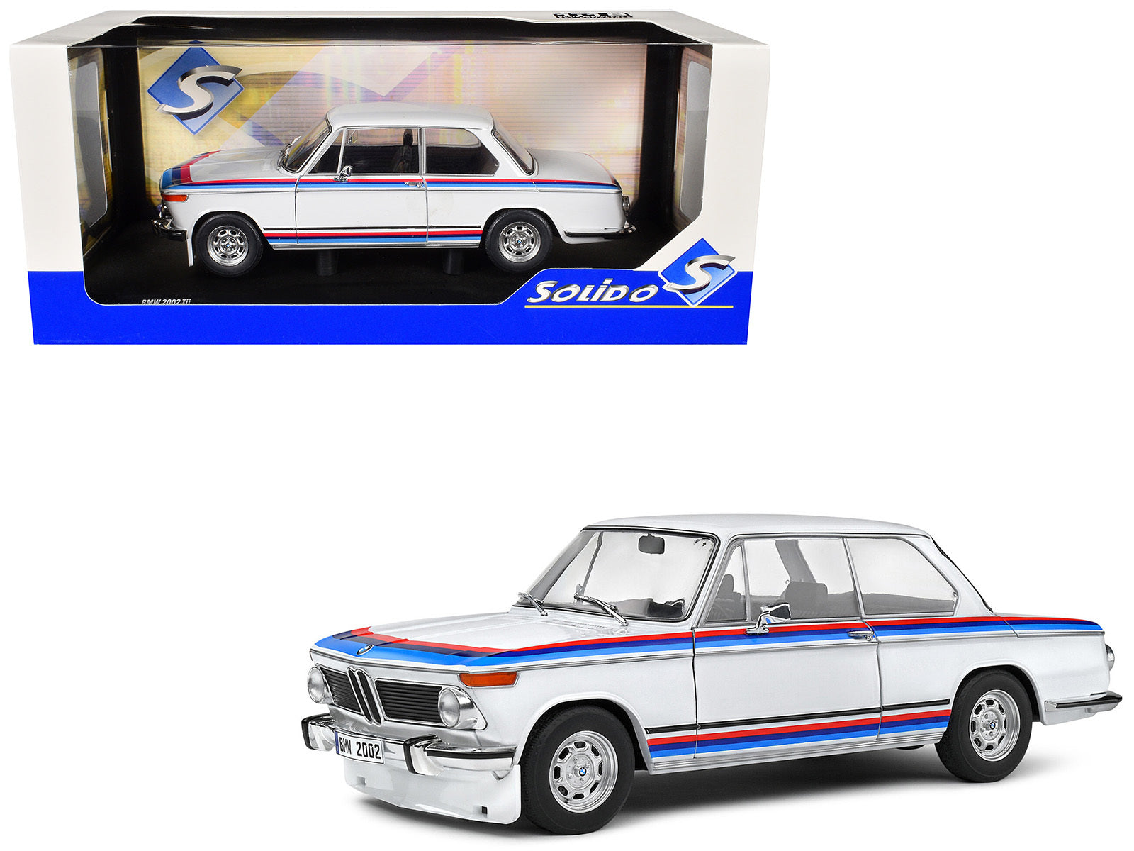 1971 BMW 2002 Tii Turbo "Evocation" White with Stripes 1/18 Diecast Model Car by Solido Solido