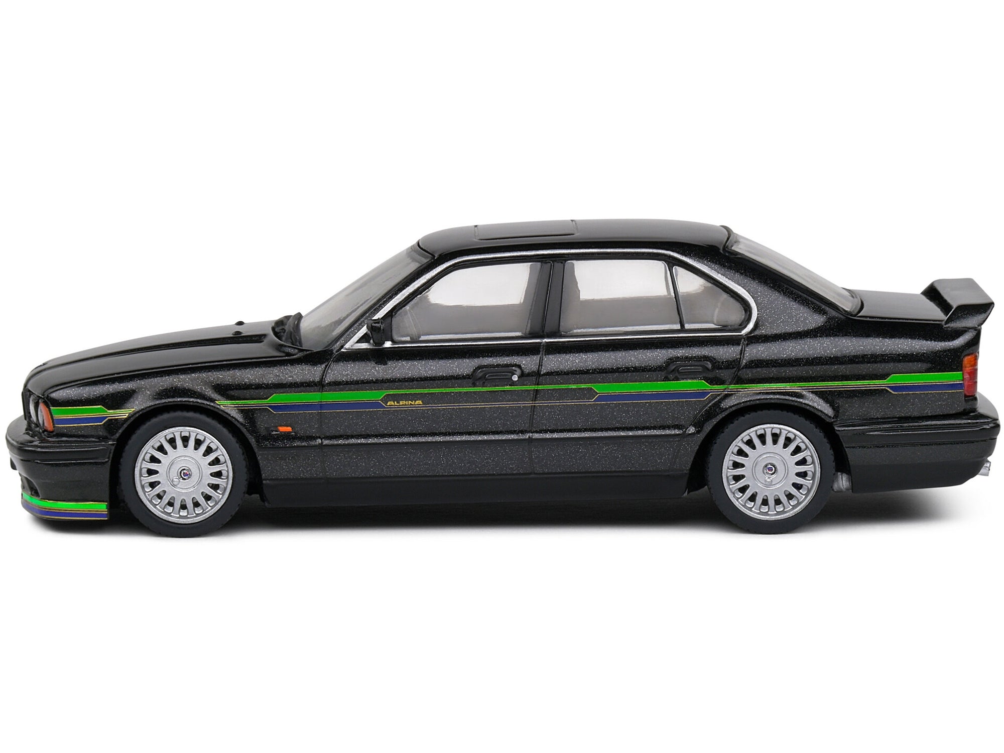 1994 BMW E34 Alpina B10 BiTurbo Black Metallic with Green Graphics 1/43 Diecast Model Car by Solido Solido