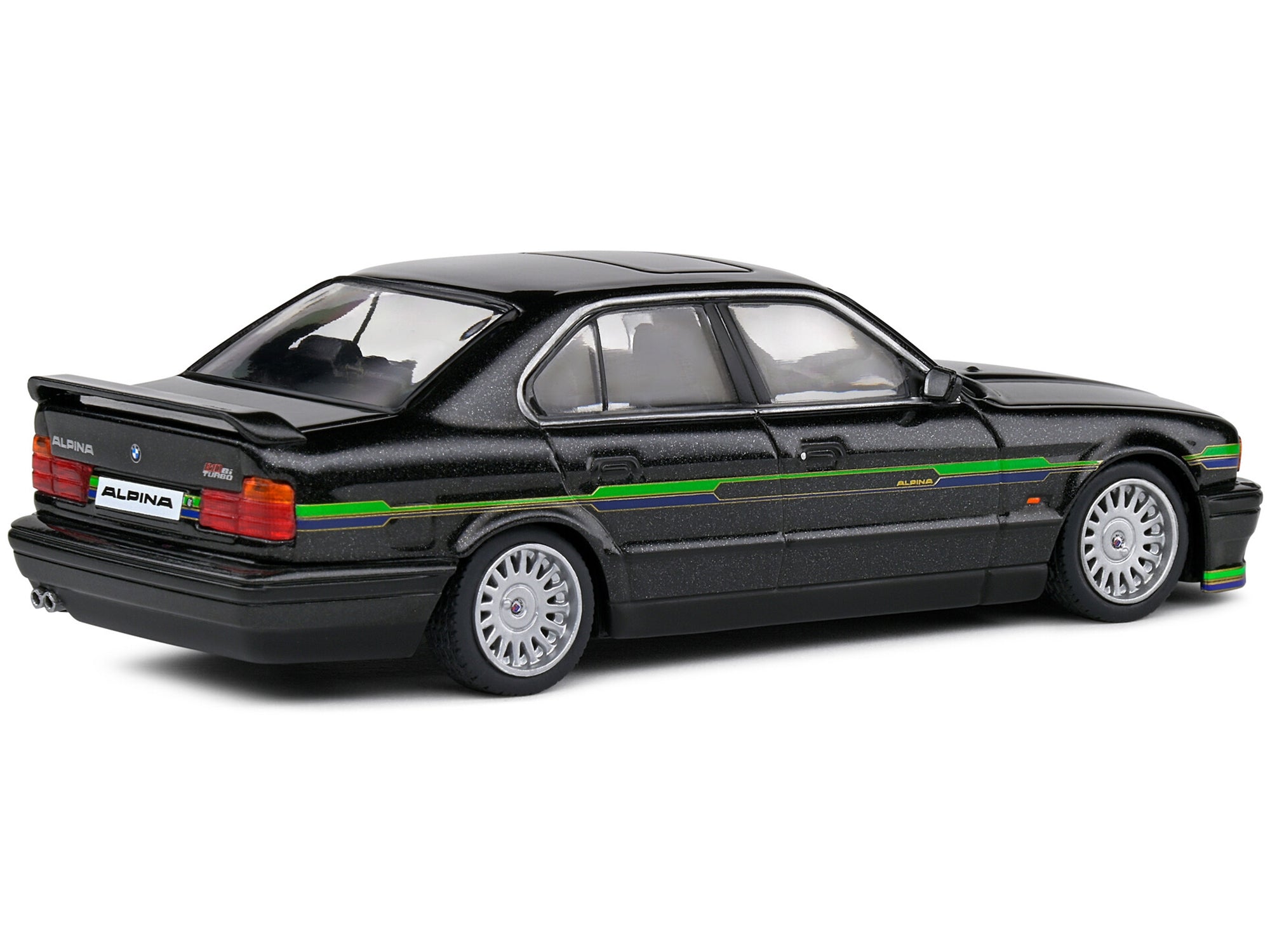 1994 BMW E34 Alpina B10 BiTurbo Black Metallic with Green Graphics 1/43 Diecast Model Car by Solido Solido