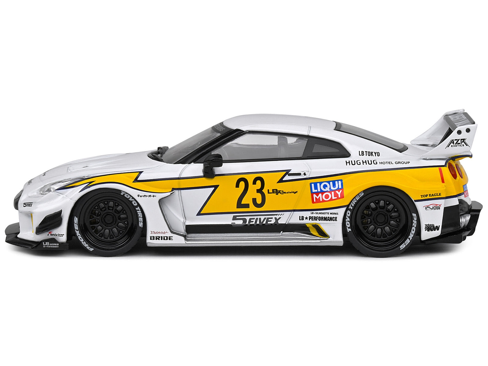 2019 Nissan GTR35 "LBWK Silhouette" RHD (Right Hand Drive) #23 White with Yellow Graphics 1/43 Diecast Model Car by Solido Solido