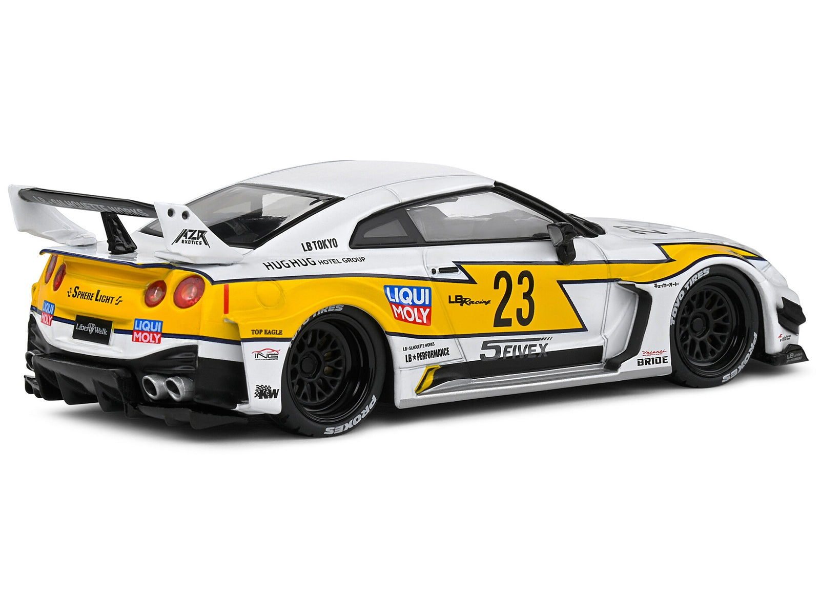 2019 Nissan GTR35 "LBWK Silhouette" RHD (Right Hand Drive) #23 White with Yellow Graphics 1/43 Diecast Model Car by Solido Solido