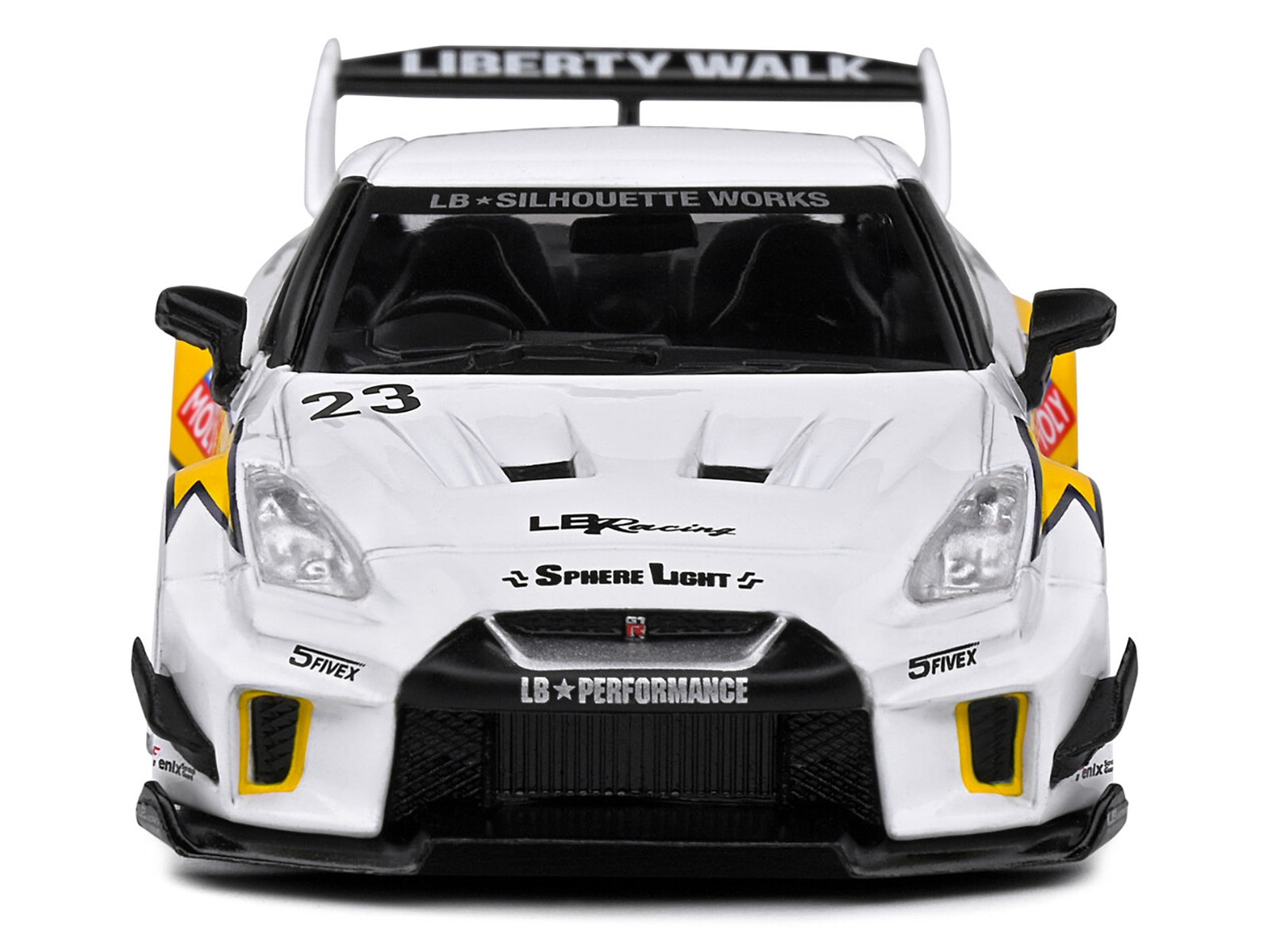 2019 Nissan GTR35 "LBWK Silhouette" RHD (Right Hand Drive) #23 White with Yellow Graphics 1/43 Diecast Model Car by Solido Solido