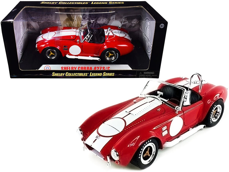 1965 Shelby Cobra 427 S/C Red with White Stripes with Printed Carroll Shelby's Signature on the Trunk 1/18 Diecast Model Car by Shelby Collectibles Shelby Collectibles