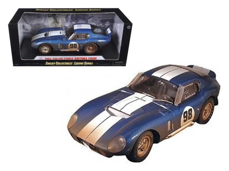 1965 Shelby Cobra Daytona #98 Blue with White Stripes After Race (Dirty Version) 1/18 Diecast Model Car by Shelby Collectibles Shelby Collectibles