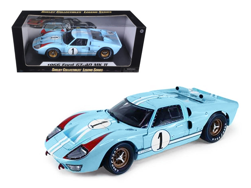 1966 Ford GT 40 MK II RHD (Right Hand Drive) #1 Light Blue Miles - Hulme Le Mans 1/18 Diecast Model Car by Shelby Collectibles Shelby Collectibles