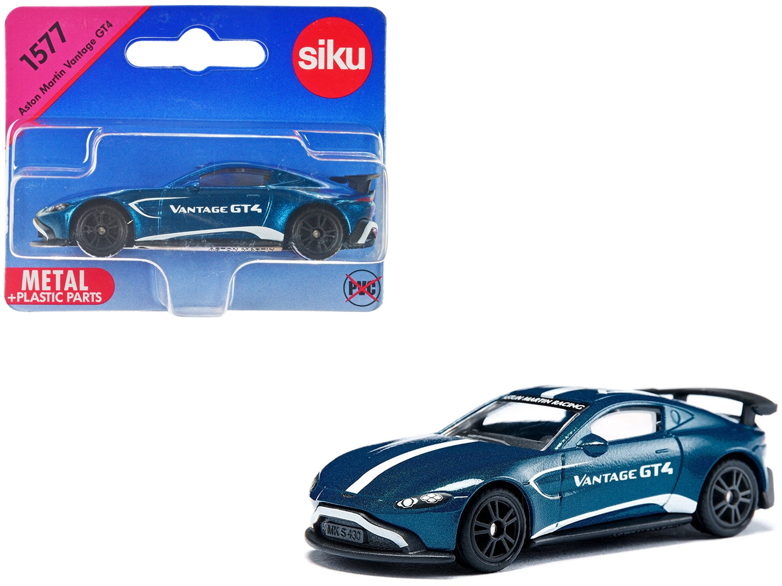 Aston Martin Vantage GT4 Blue Metallic with White Stripes Diecast Model Car by Siku SIKU