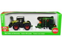 Load image into Gallery viewer, Claas Xerion 5000 Tractor Green with Gray Top and Amazone Cayena 6001 Seeder 1/87 (HO) Diecast Model by Siku SIKU
