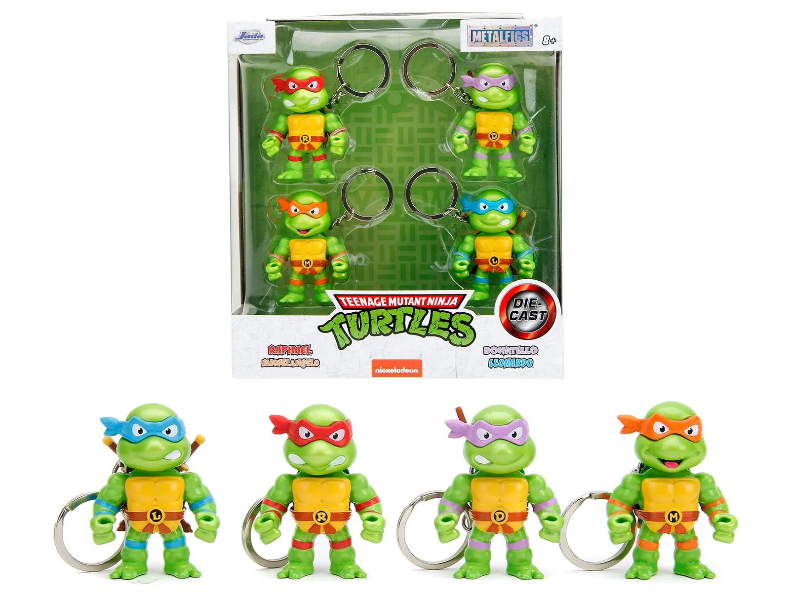 Set of 4 Diecast Figure Key Chains "Teenage Mutant Ninja Turtles" TV Series "Metalfigs" Series Diecast Models by Jada Jada