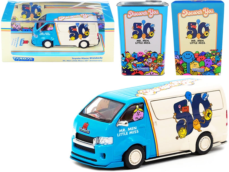 Toyota Hiace Widebody Van "Mr. Men Little Miss 50th Anniversary" (1971-2021) with METAL OIL CAN 1/64 Diecast Model Car by Tarmac Works Tarmac Works
