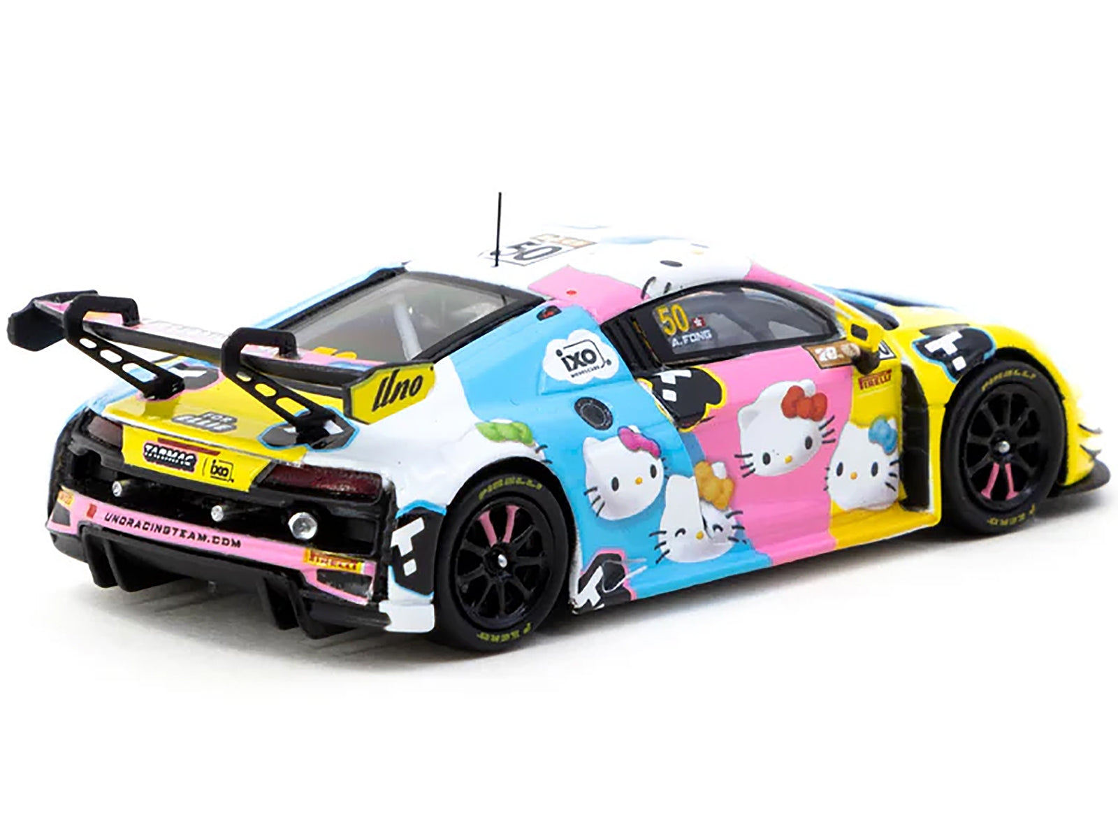 Audi R8 LMS GT3 Evo II #50 Adderly Fong "Macau GP Cup - Hello Kitty 50th Anniversary" "FIA GT World Cup" (2023) with Cards "Hobby64" Series 1/64 Diecast Model Car by Tarmac Works Tarmac Works