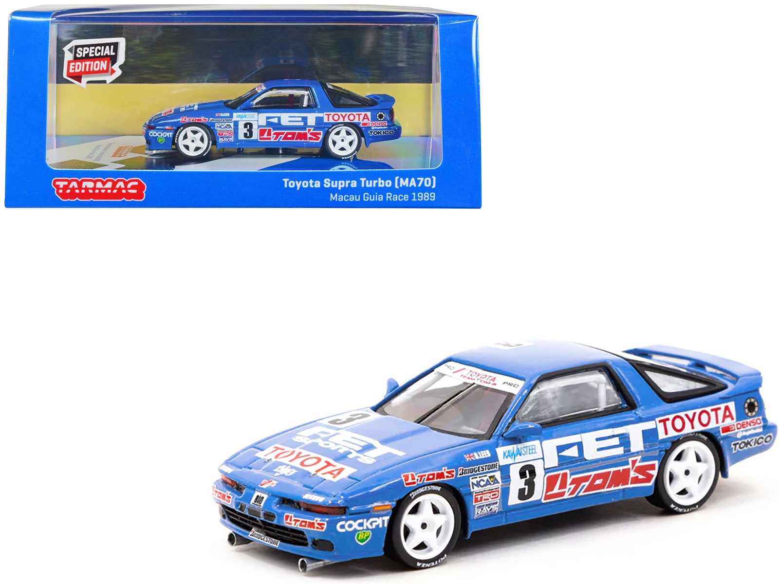 Toyota Supra Turbo (MA70) RHD (Right Hand Drive) #3 Geoff Lees "Macau Guia Race" (1989) Special Edition "Hobby64" Series 1/64 Diecast Model Car by Tarmac Works Tarmac Works