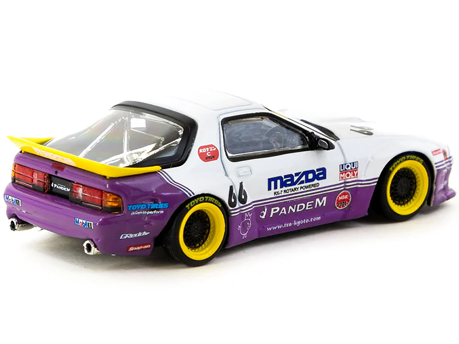 Mazda RX-7 FC3S Pandem RHD (Right Hand Drive) #66 White and Purple with Graphics "Hobby64" Series 1/64 Diecast Model Car by Tarmac Works Tarmac Works