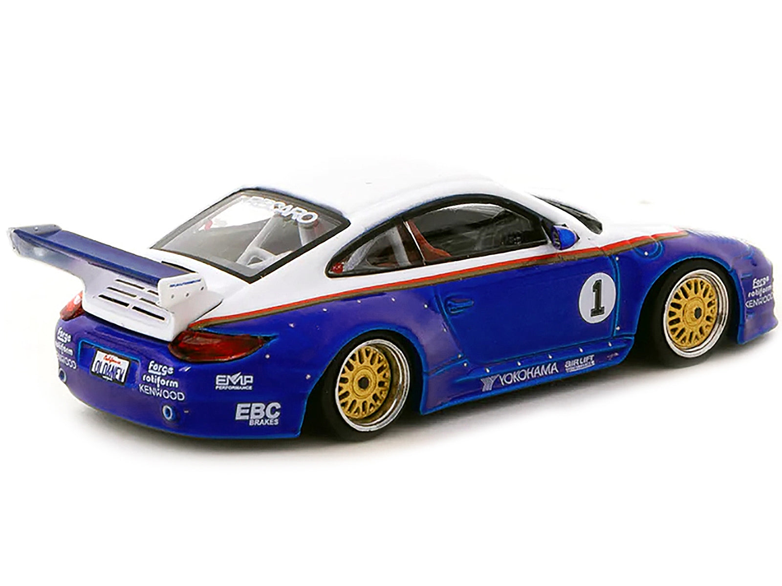 997 Old & New Body Kit #1 Blue Metallic and White with Stripes "Recaro" "Hobby64" Series 1/64 Diecast Model Car by Tarmac Works Tarmac Works