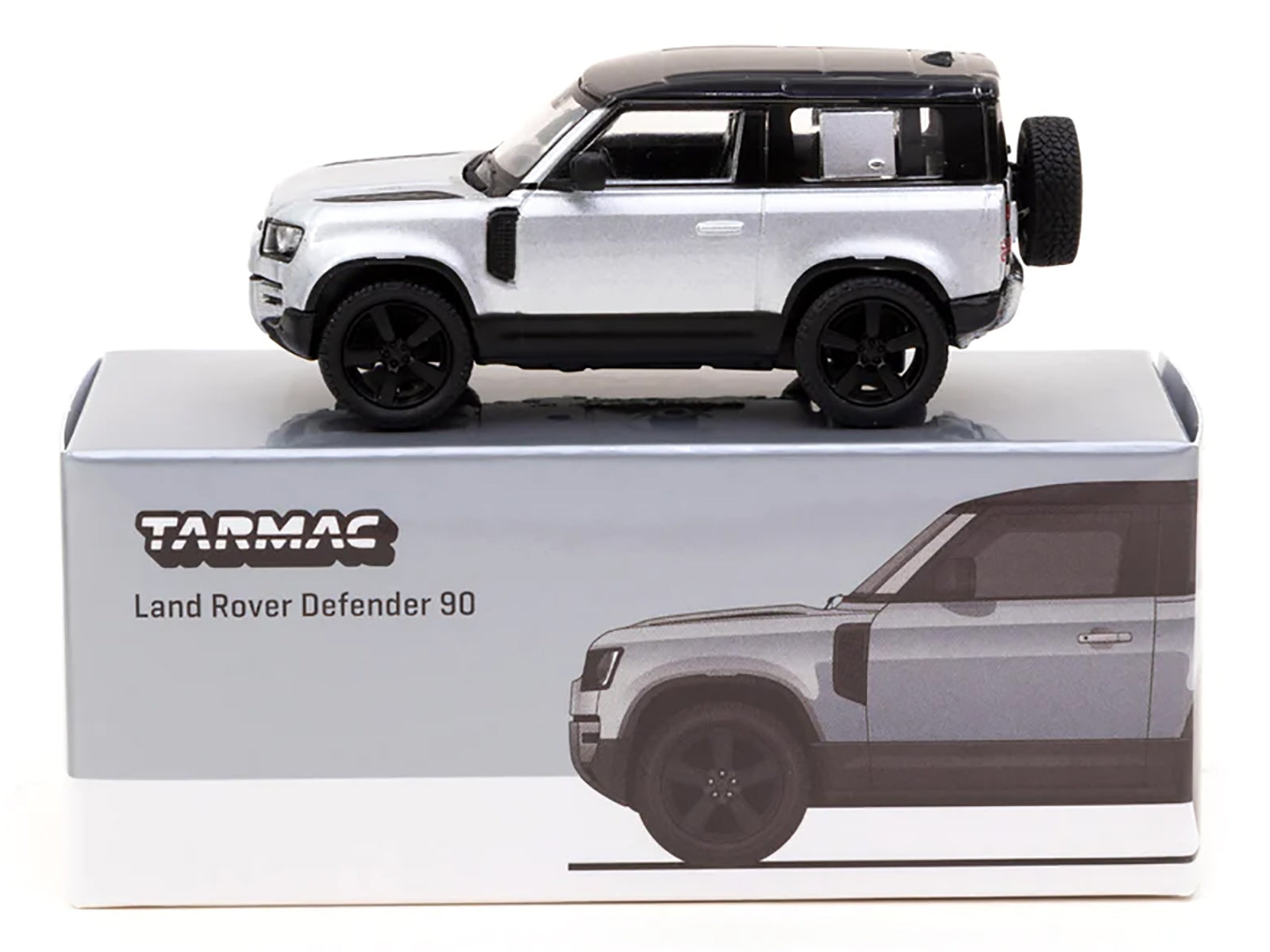 Land Rover Defender 90 Silver Metallic with Black Top "Global64" Series 1/64 Diecast Model Car by Tarmac Works Tarmac Works