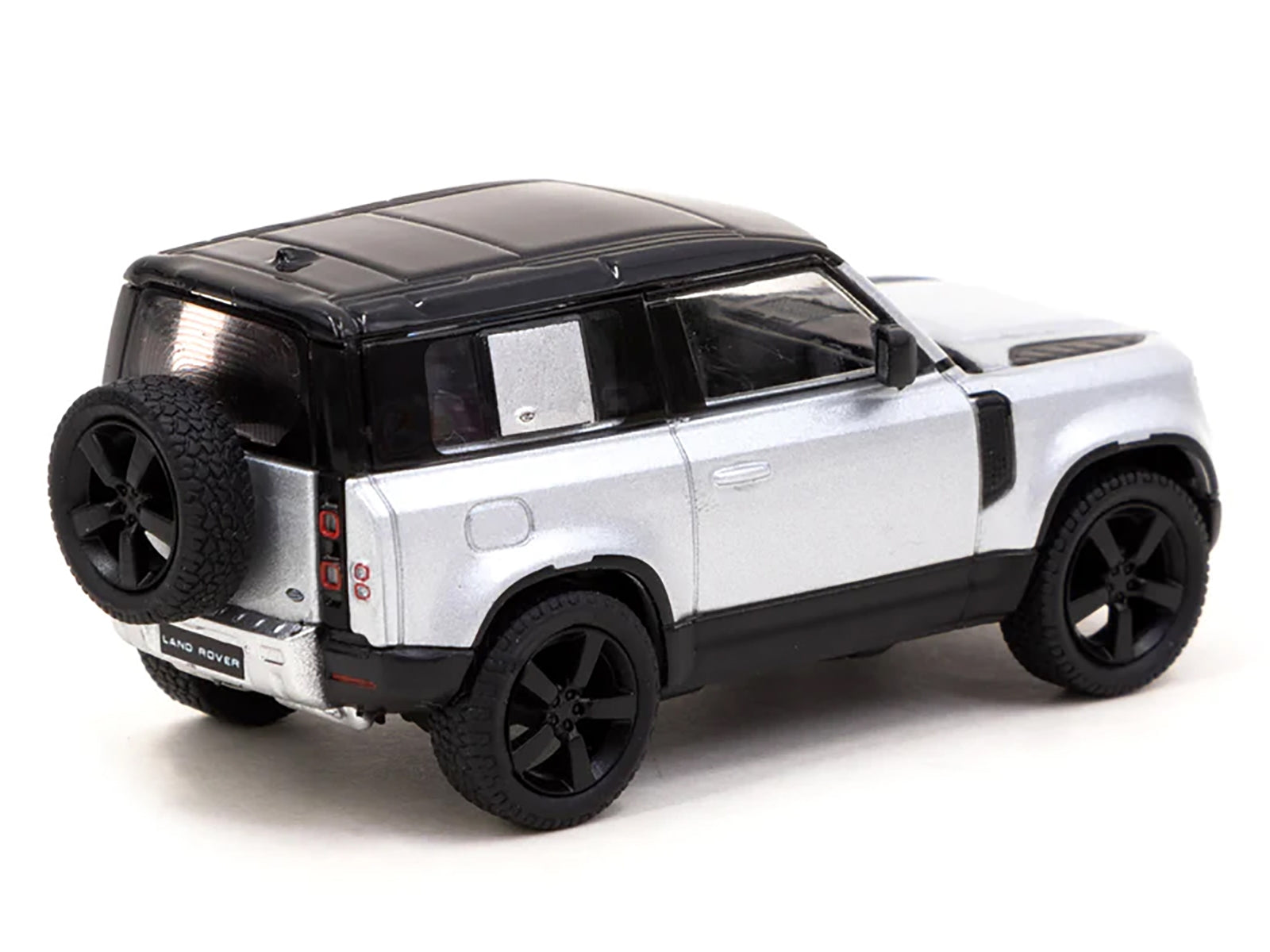 Land Rover Defender 90 Silver Metallic with Black Top "Global64" Series 1/64 Diecast Model Car by Tarmac Works Tarmac Works