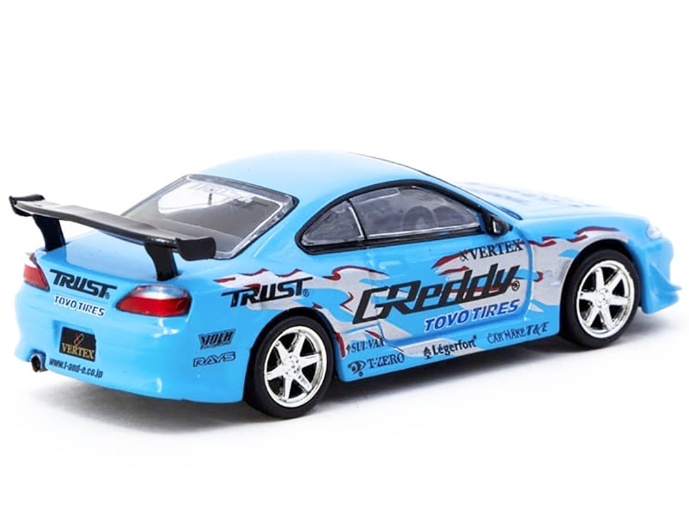 Nissan Silvia (S15) Vertex RHD (Right Hand Drive) "GReddy" Light Blue "Global64" Series 1/64 Diecast Model by Tarmac Works Tarmac Works