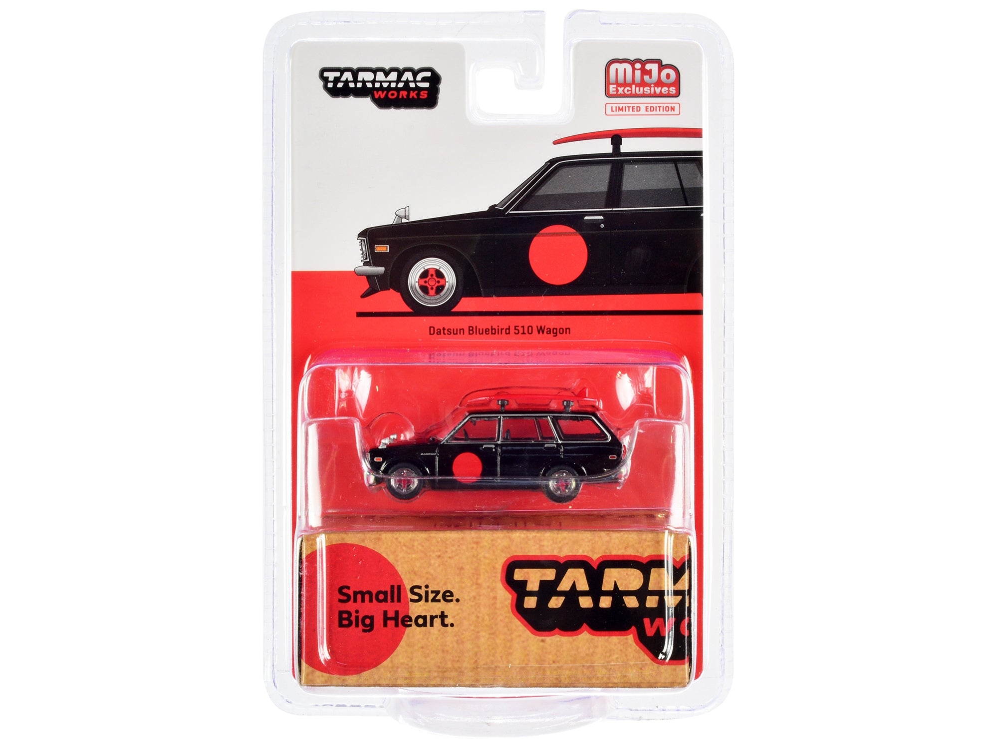 Datsun Bluebird 510 Wagon Black with Red Graphics with Roof Rack and Surfboard "Global64" Series 1/64 Diecast Model Car by Tarmac Works Tarmac Works